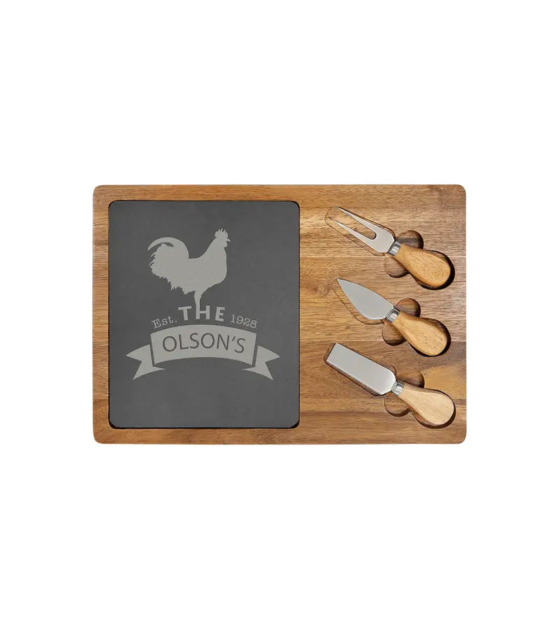 Personalized Wooden Cheese Board Set With Accompanying Tools 1