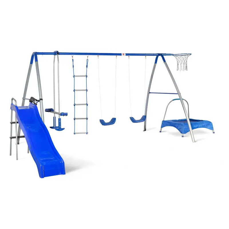 Plum 8-Station Multiplay Swing Set With Bounce Pad & Slide 1