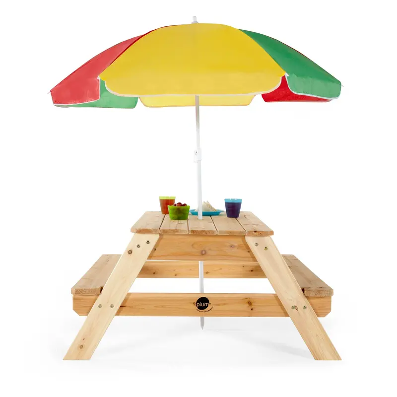 Plum Play Natural Wood Picnic Table With Umbrella 1