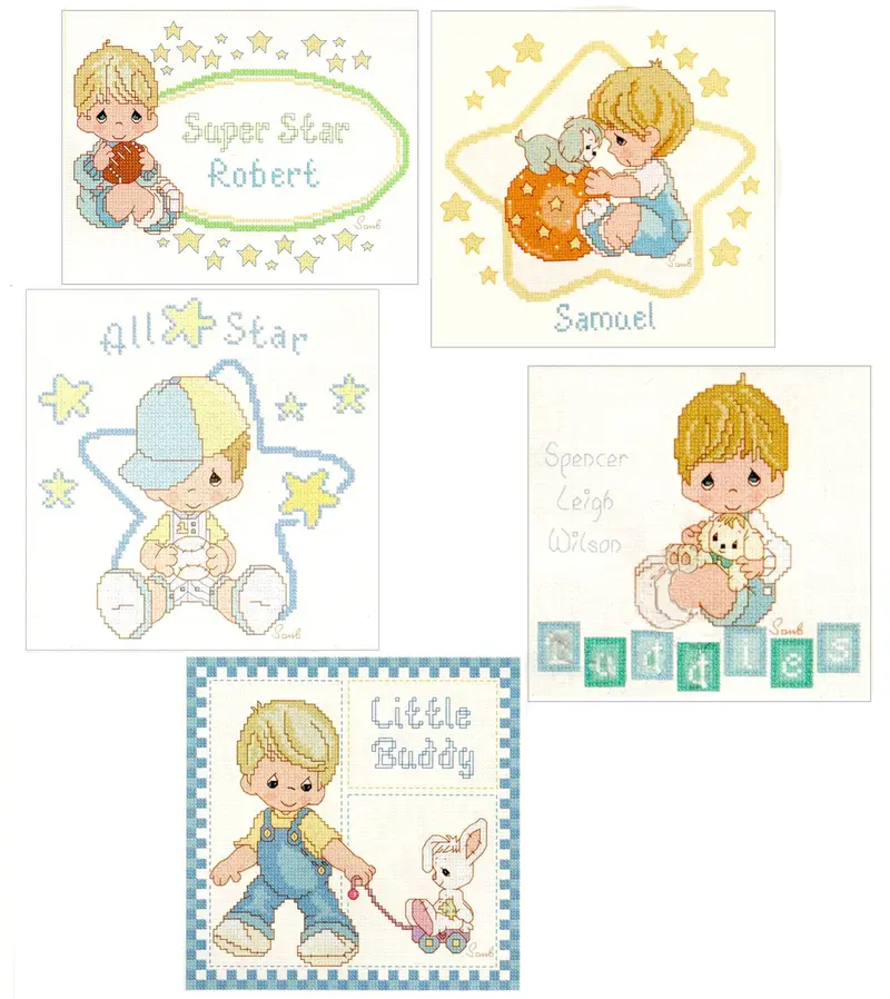 Precious Moments Little Boys Playing – Set Of 5 Digital Cross-Stitch Patterns (Pdf Chart, Pm-70) 1