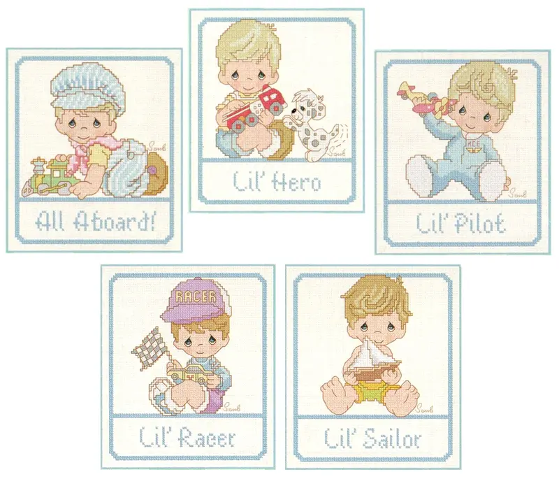 Precious Moments Little Boys With Toys – Set Of 5 Printable Cross-Stitch Designs (Pdf, Pm-70) 1