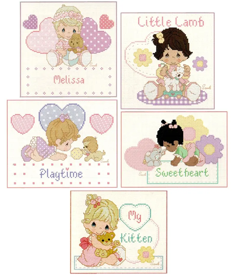 Precious Moments Little Girls – Set Of 5 Digital Cross-Stitch Patterns (Pdf Chart, Pm-70) 1