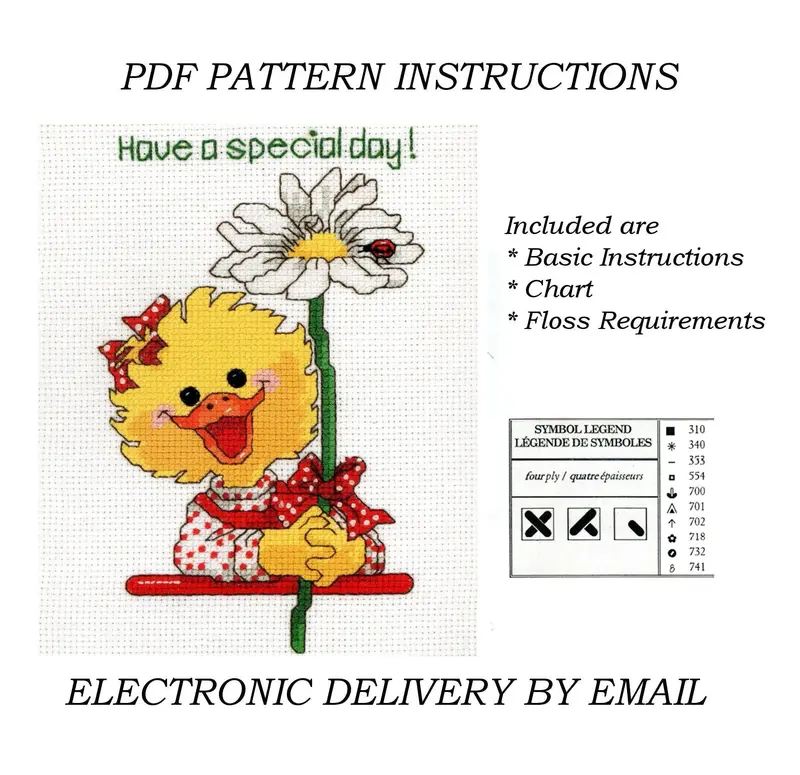 Retro Suzy'S Zoo Cross Stitch Pattern: 'Duck With Daisy — Have A Special Day!' 1