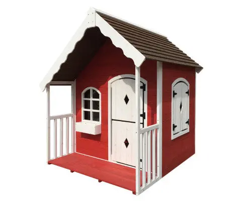 Rovo Cottage-Style Wooden Outdoor Cubby House (Red/Brown) 1