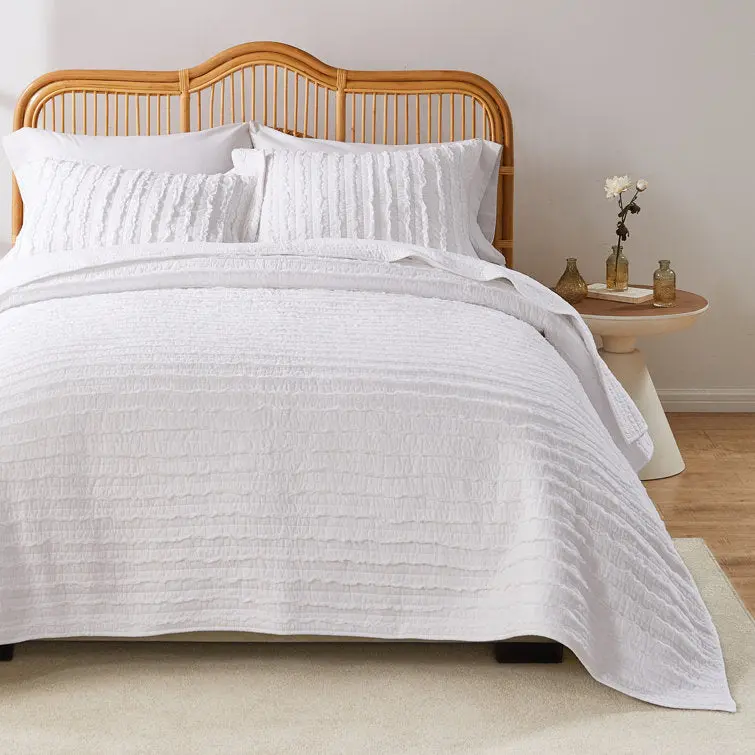 Shabby Chic White Ruffled Quilt Set For Girls – Twin, Full, Queen & King Sizes 1