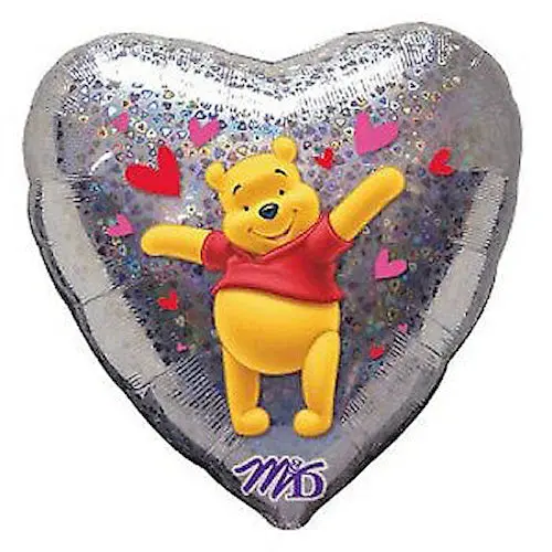 Silver Holographic Heart-Shaped Winnie The Pooh Balloon For Valentine’S Or Birthday (18") 1