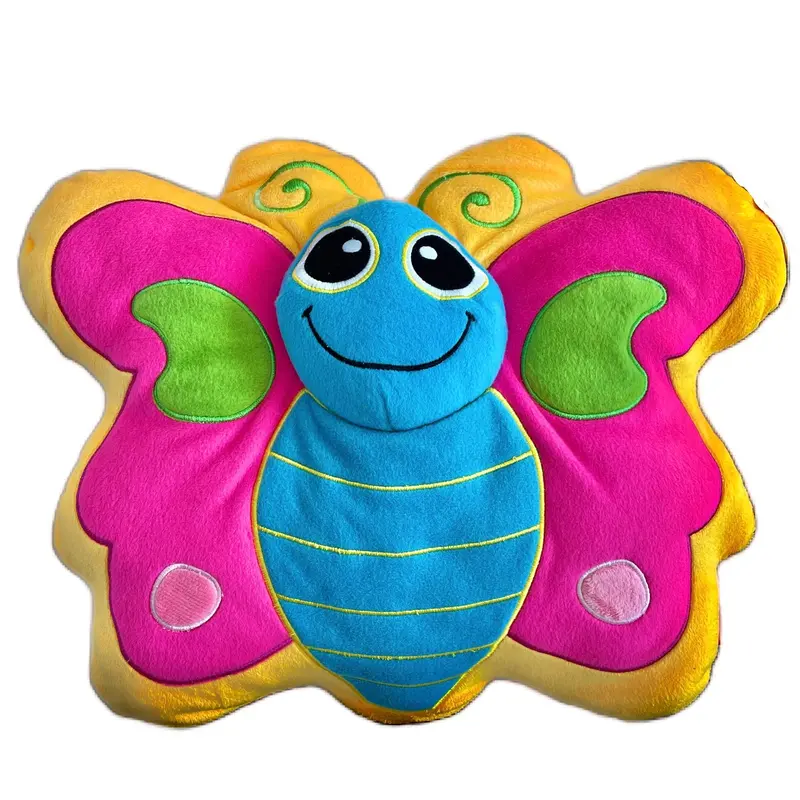 Smiling Butterfly Throw Pillow – Yellow, Pink, And Blue Plush Decorative Cushion (14" X 12") For Girls' Bedrooms 1