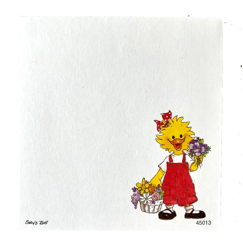 Suzy Ducken Gardening Memo Pad – Two-Piece Stationery Featuring Red Overalls & Floral Basket 1