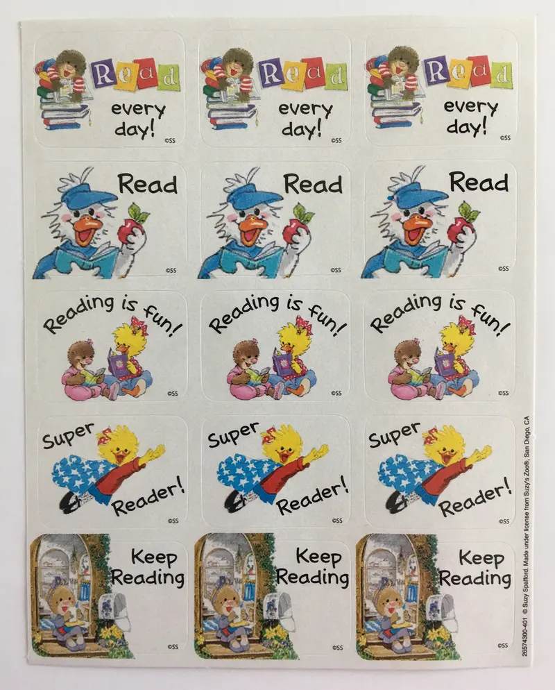 Suzy'S Zoo 'Reading Is Fun' Encouragement Sticker Sheet – Educational Reward For Students 1