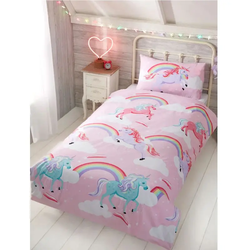 Unicorn Rainbow Toddler/Twin Duvet Set – Pink Cloud & Magic-Themed Kids Bedding 1