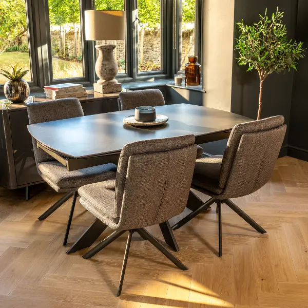 Vermont 4-Seat Dining Set – Extendable Heat-Resistant Table + Auto-Swivel Chairs 1