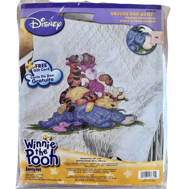 Vintage Winnie The Pooh Snoozy Day Quilt Kit – Cross-Stitch Nursery Crib Blanket (34" X 43") – Keepsake Gift 1