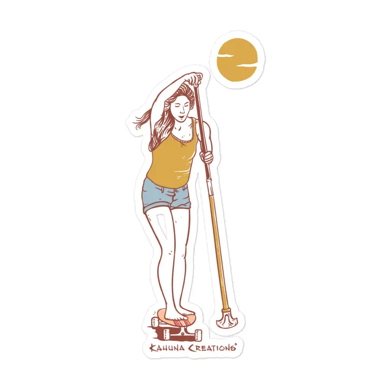 Wahine Land Paddle Vinyl Sticker 1