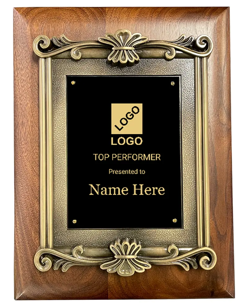 Walnut-Finish Wreath Frame Recognition Plaque 1