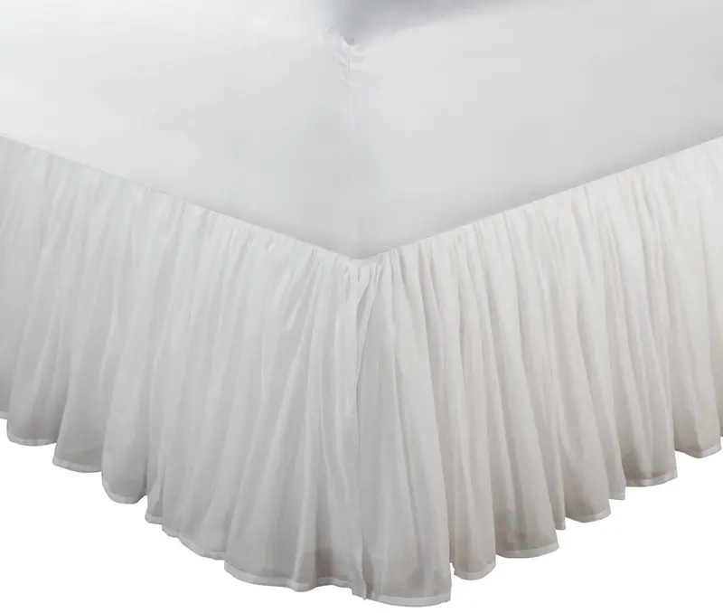 White Cotton Voile Sheer Bed Skirt With Ruffles – 15 Or 18 Inch Drop For Twin, Full, Queen & King Beds 1