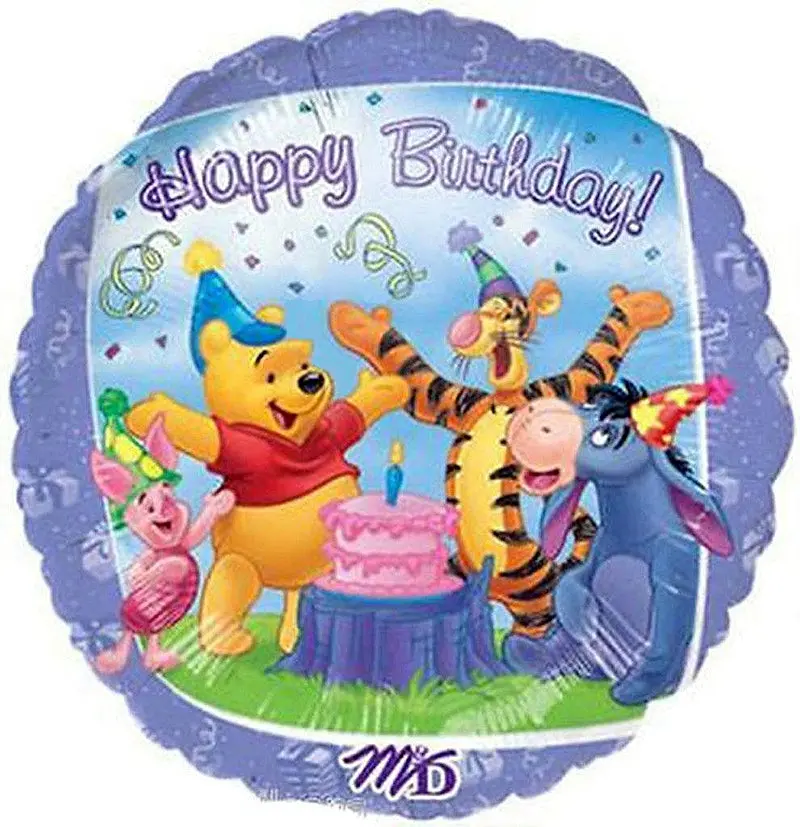 Winnie The Pooh 18" Birthday Balloon – Purple Confetti-Filled Balloon Featuring Piglet, Tigger, Eeyore & Cake Design 1
