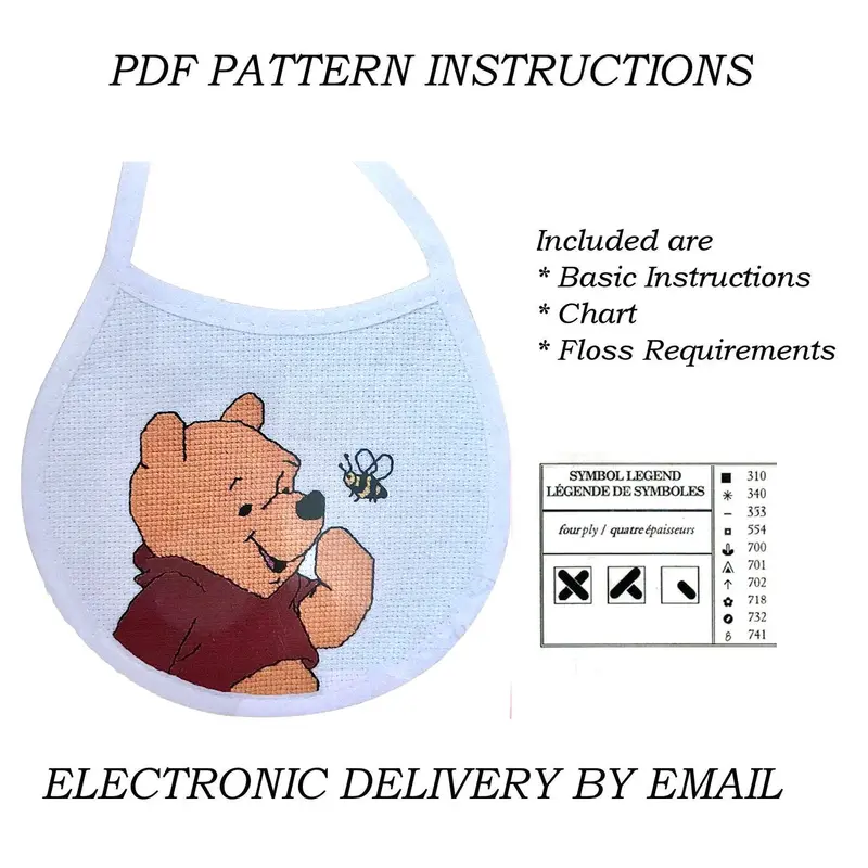 Winnie The Pooh 'Bee Talk' Baby Bib Cross Stitch Pattern – 1990S Leisure Arts Design 1