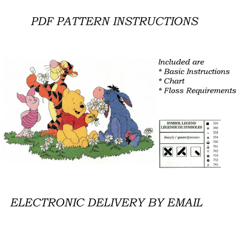 Winnie The Pooh 'Daisies' Cross Stitch Pattern: Floral-Themed Character Sampler With Tigger, Piglet & Eeyore 1