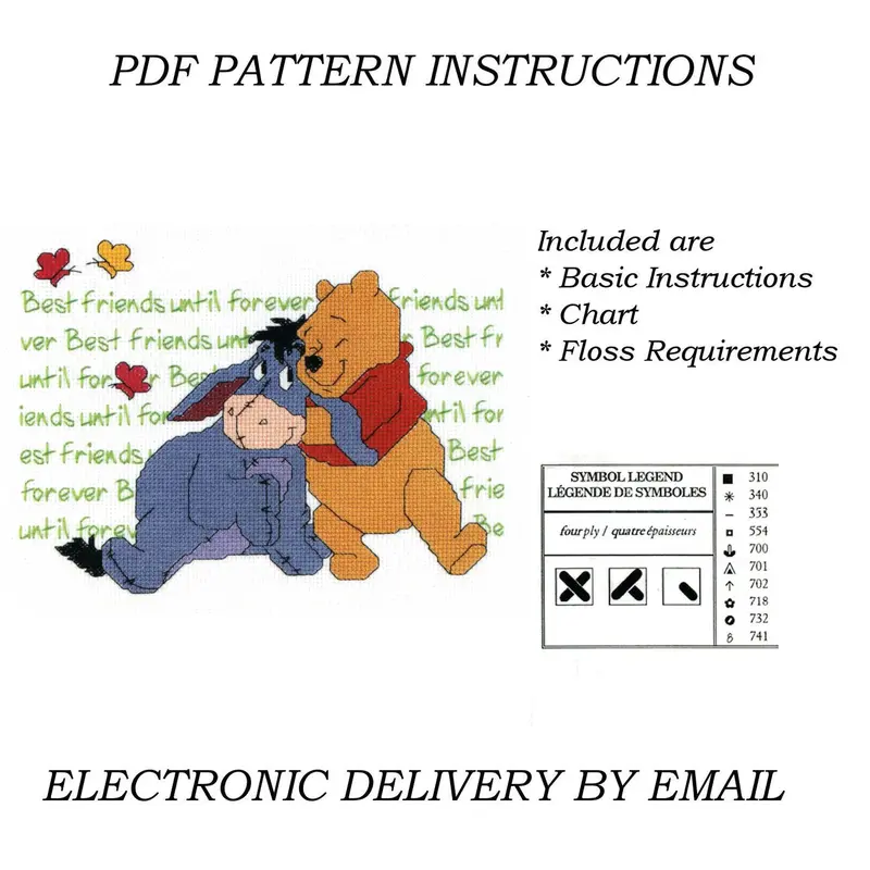 Winnie The Pooh & Eeyore Best Friends Forever Cross-Stitch Pattern – Digital Pdf (Bilingual English/French, #1132-42) 1
