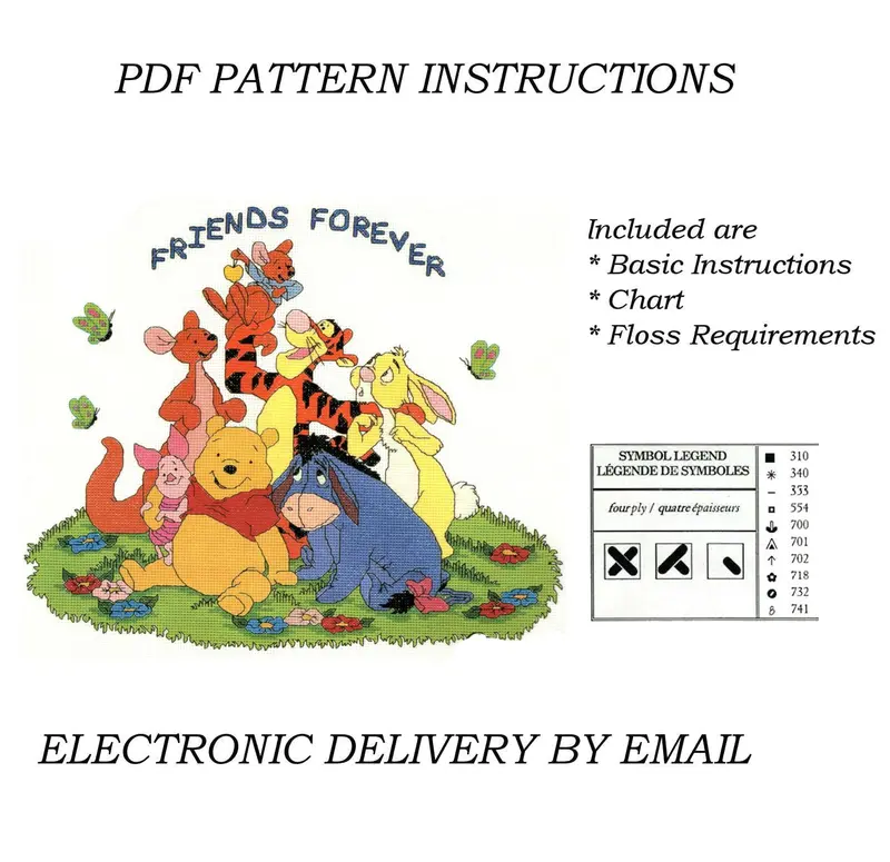 Winnie The Pooh 'Friends Forever' Seven-Character Cross Stitch Pattern – Complete Ensemble Design 1