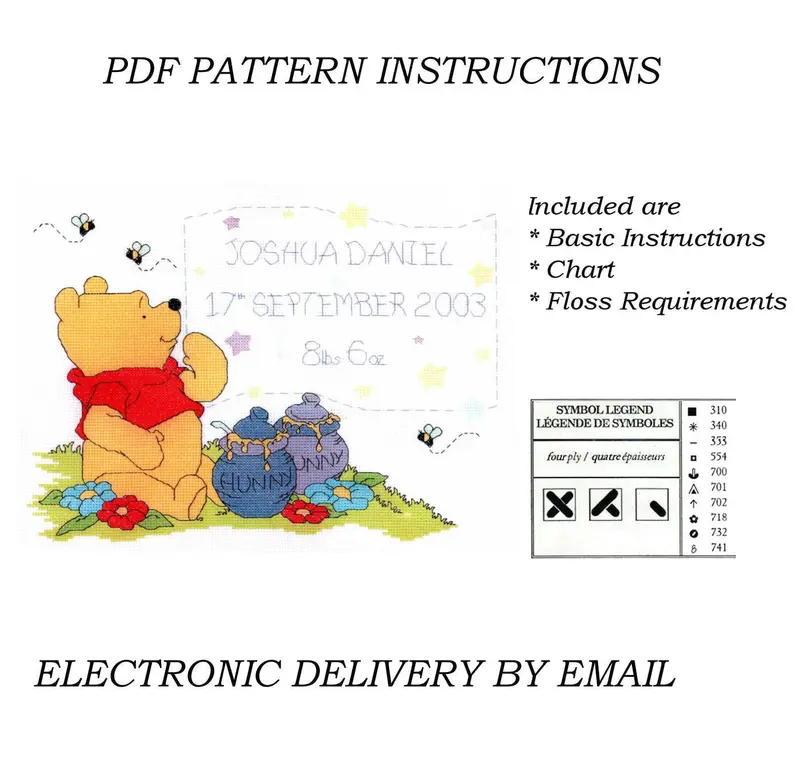 Winnie The Pooh Hunnypot Birth Announcement Sampler Cross Stitch Pattern – Uk Designer Stitches (2003) 1
