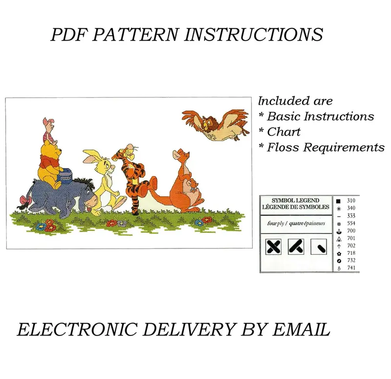 Winnie The Pooh 'On Parade' Cross Stitch Pattern – Eight-Character Marching Ensemble Design (1999) 1