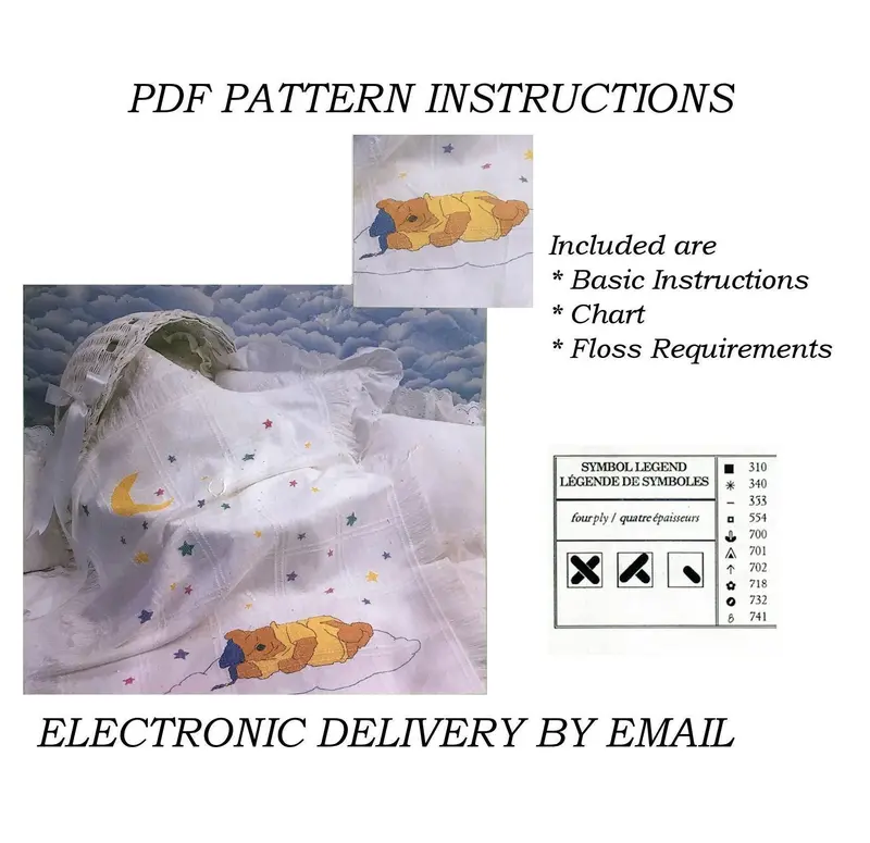 Winnie The Pooh 'Sweet Dreams' Cross-Stitch Pattern – Stars & Moon Theme For Sleeping-Themed Baby Afghan Pdf Chart 1