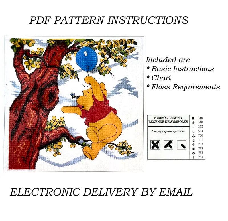 Winnie The Pooh Tree Tops Scene Cross Stitch Pattern: Balloon, Bee & Friends Design 1