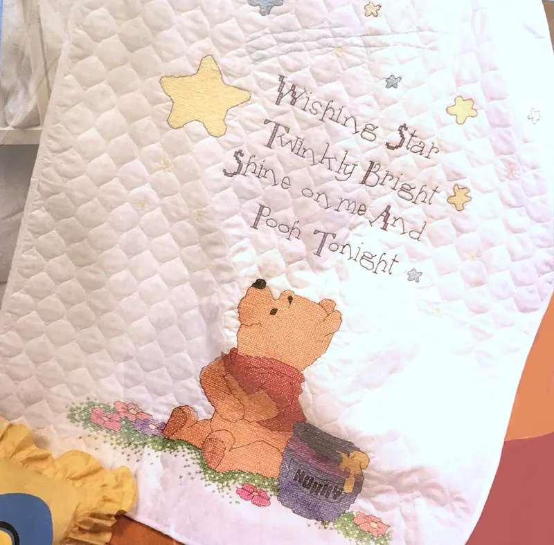 Winnie The Pooh 'Wishing Star' Stamped Cross-Stitch Quilt Kit – Vintage Nursery Blanket (34" X 43") With Honey Pot Motif 1