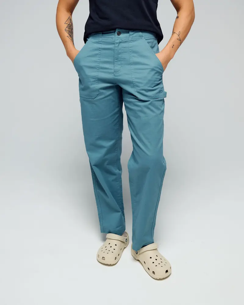 Women’S Weekend Cotton Pants – Casual Fit In Washed Blue 1