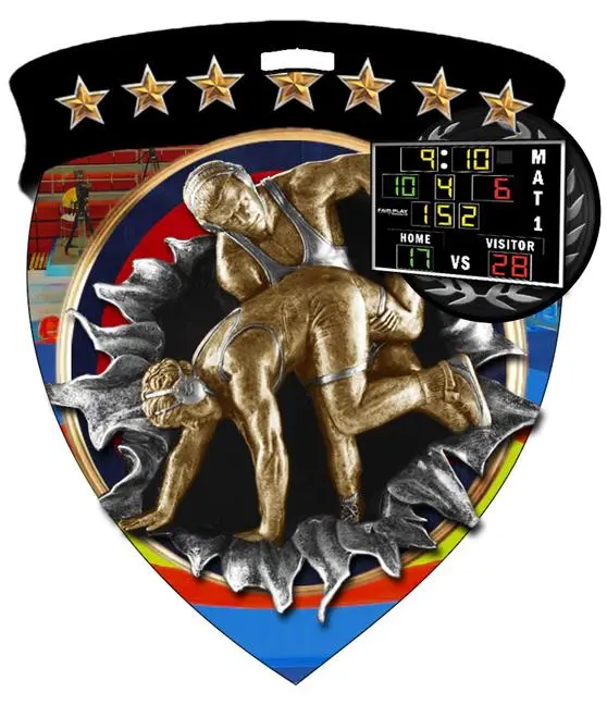 Wrestling Color Shield Trophy Medal 1